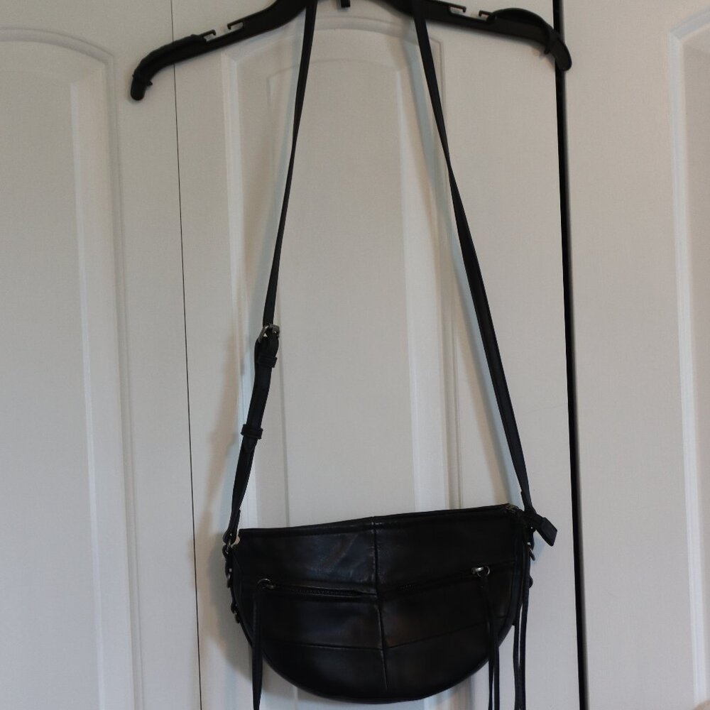 Olivia + Joy Black Leather Semi Circle Crossbody Purse/Bag Adjustable Strap